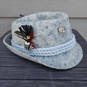 VTG German Bayerischer Berghut Walk Loden Hat Gray 5 Pins Oktoberfest Lederhosen